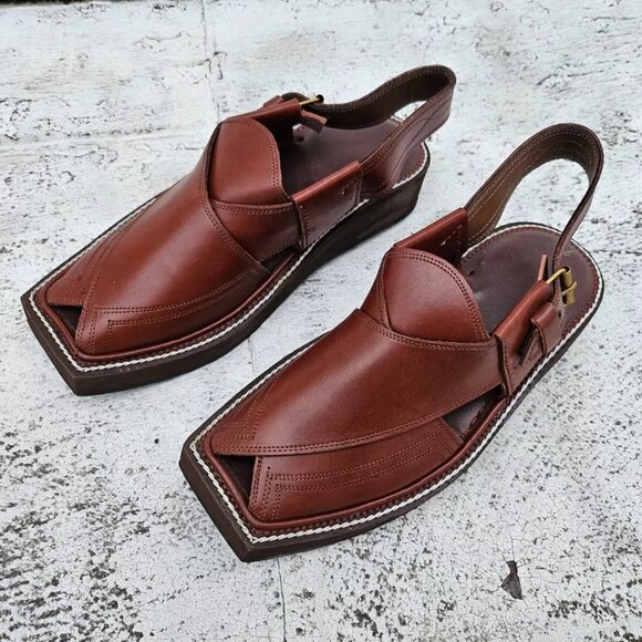 Kaptaan Chappal Men Sandal Shoes Brown Genuine Leather Upper Ethnic Size 8.5US